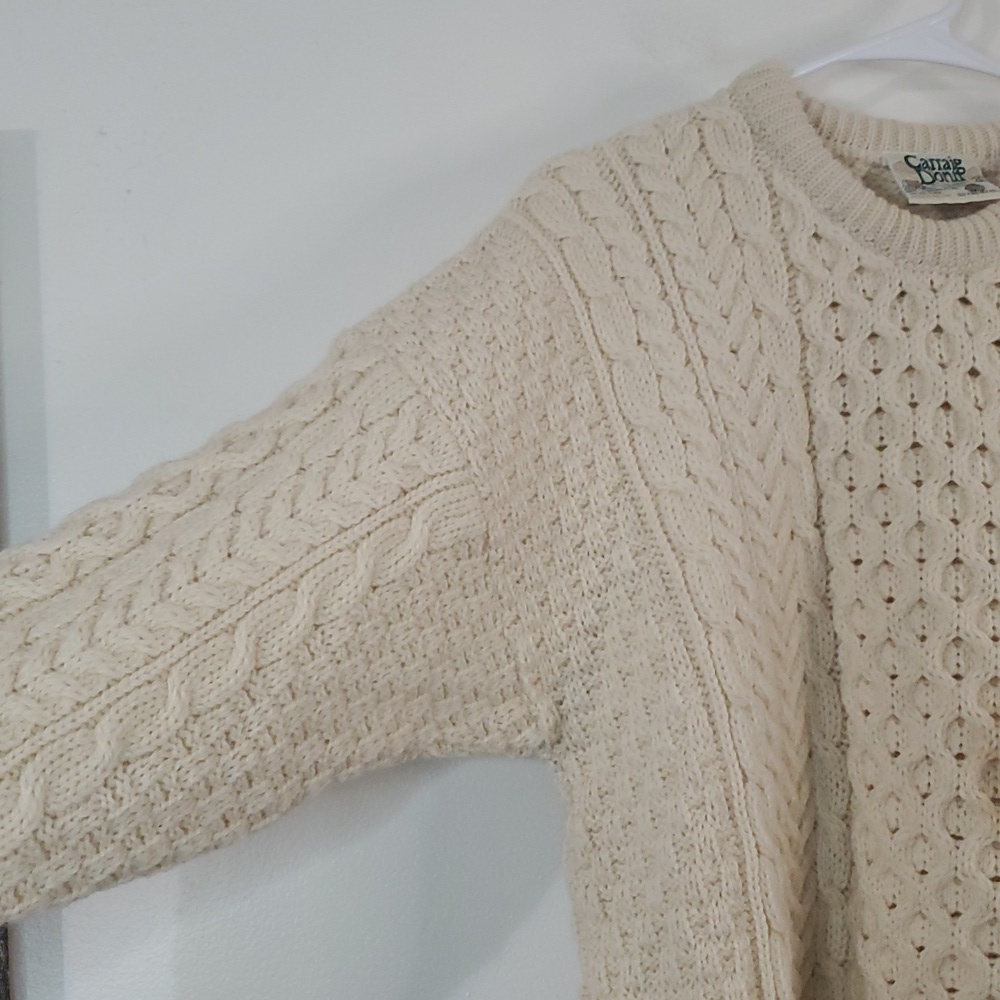 Womens Vintage Wool Aran Chunky Cableknit Fisherman Sweater Size Med Ireland - Picture 4 of 14